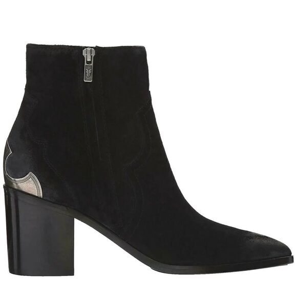 Frye Women's Flynn Short Metal Plate Suede Black Ankle Bootie 8.5 - Picture 1 of 9